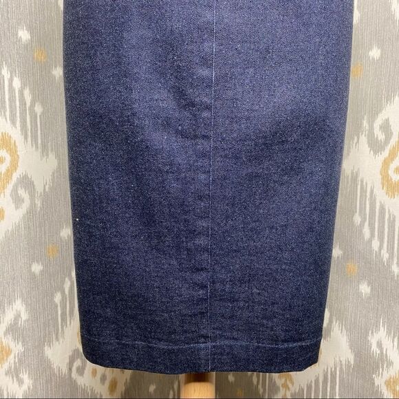 Ralph Lauren Midnight Indigo Wash Cotton Stretch Denim Lamb Leather Sheath Dress - Picture 9 of 15